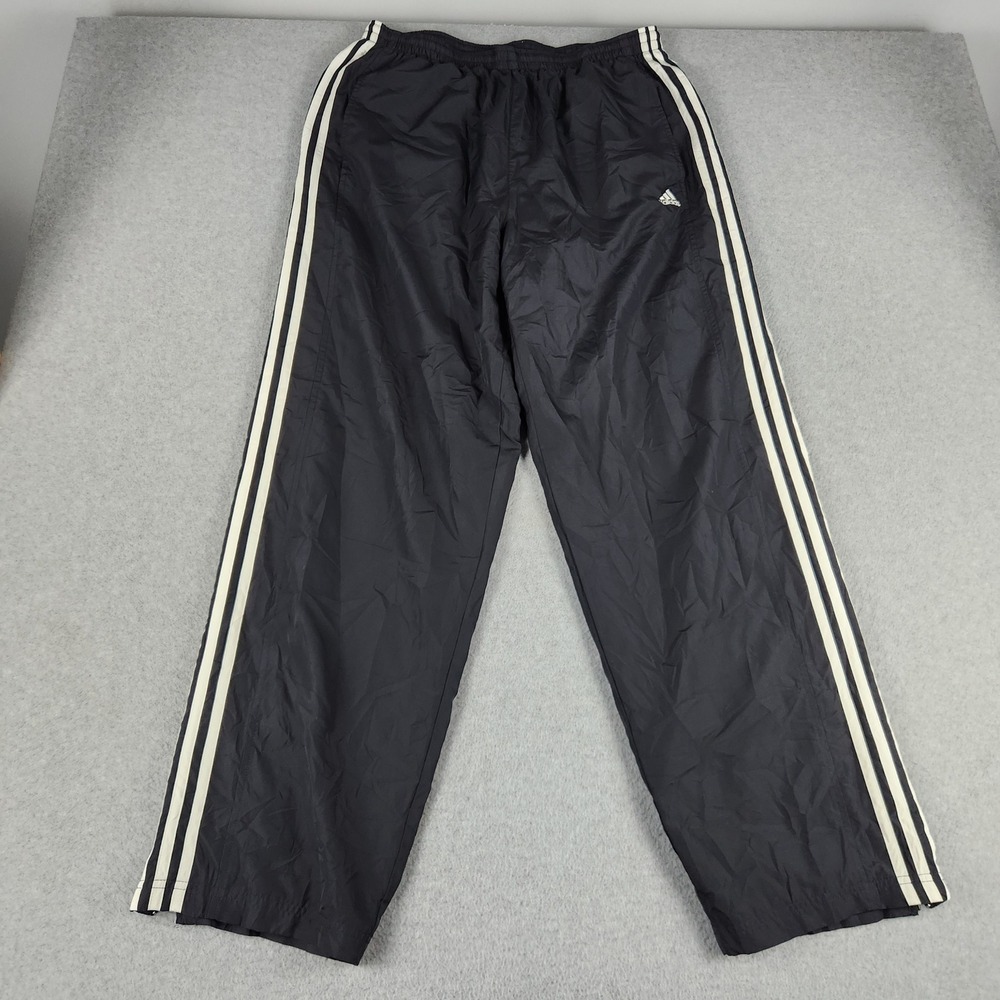 Adidas Track Pants Mens Large Black 3-Stripe Mesh Lined Elastic Waist Ankle Zip